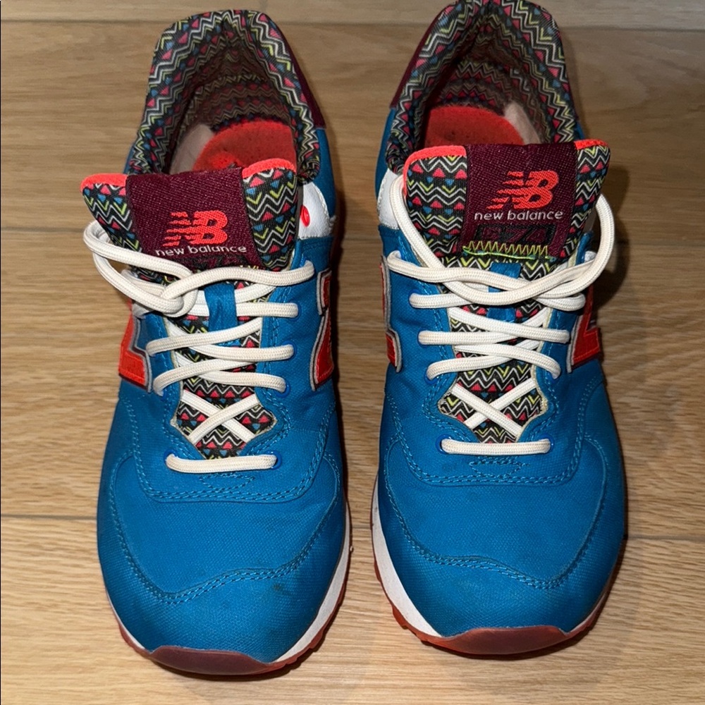 New Balance 574 Blue and Red Athletic Sneakers
